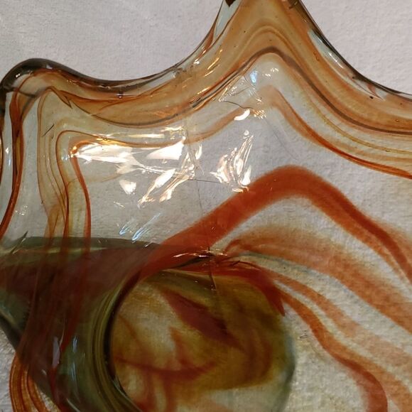 Exquisite Vtg Swirly Colored Glass Swan Bowl Dish - Picture 5 of 11